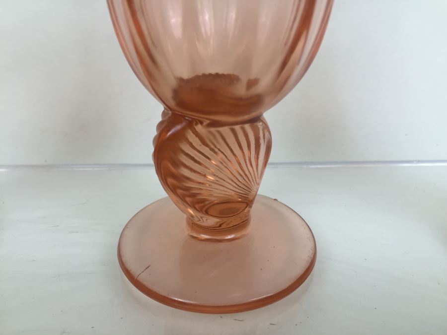 Set Of 8 Pink Stemware Glasses Swirl And Shell Motif [Photo 9]