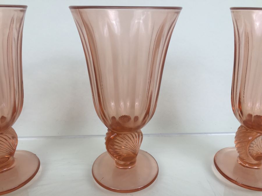 Set Of 8 Pink Stemware Glasses Swirl And Shell Motif [Photo 3]