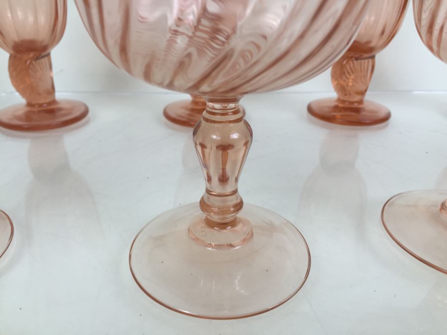 Set Of 8 Pink Stemware Glasses Swirl And Shell Motif [Photo 7]