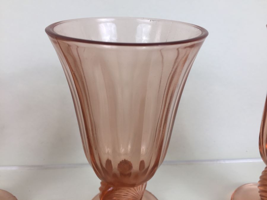 Set Of 8 Pink Stemware Glasses Swirl And Shell Motif [Photo 8]