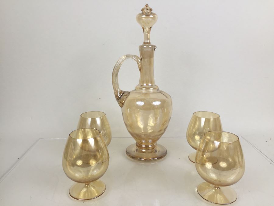 Vintage Iridescent Decanter With 4 Stemware Glasses [Photo 4]