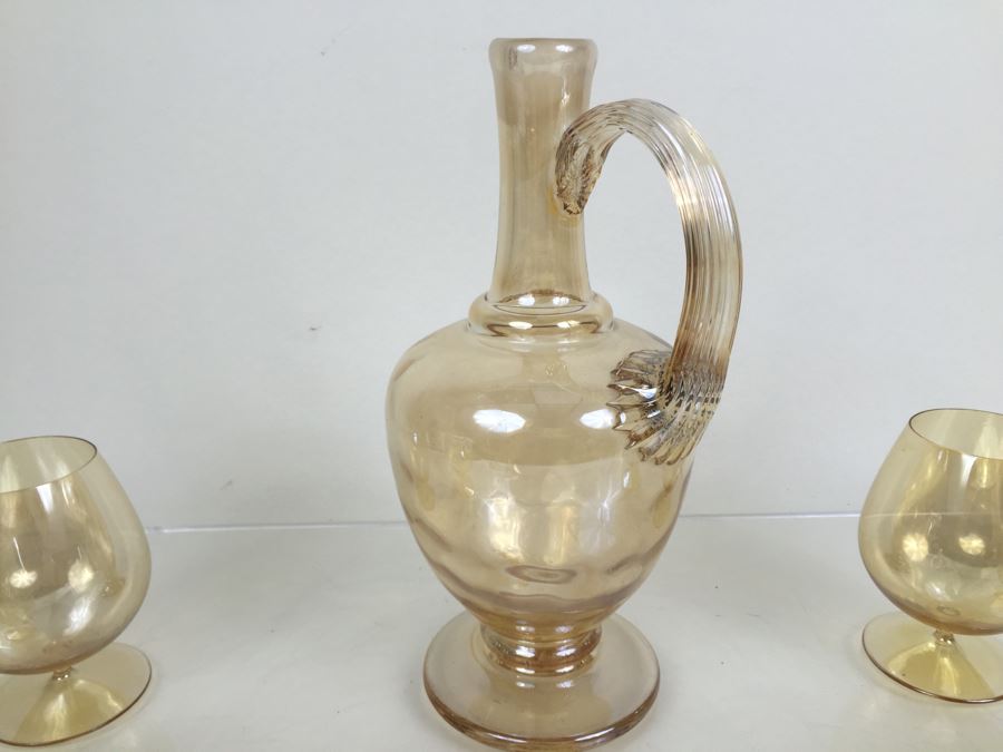 Vintage Iridescent Decanter With 4 Stemware Glasses [Photo 14]