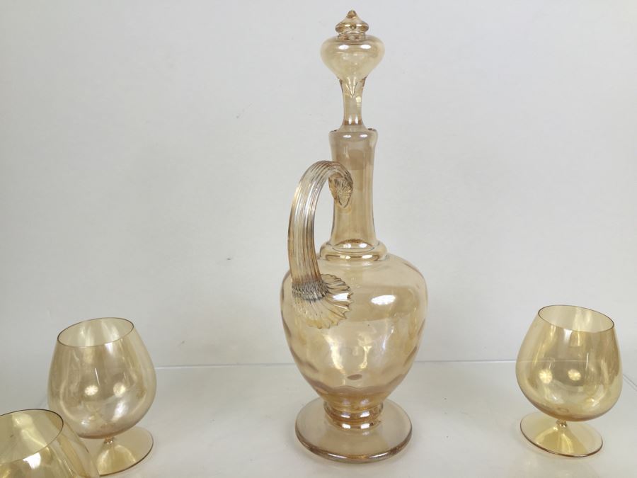 Vintage Iridescent Decanter With 4 Stemware Glasses [Photo 9]
