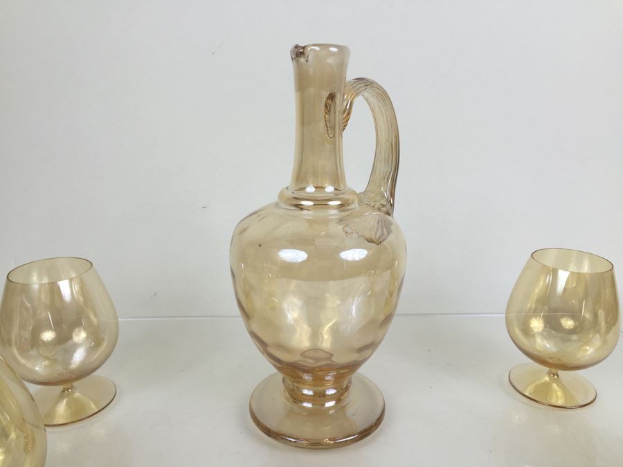 Vintage Iridescent Decanter With 4 Stemware Glasses [Photo 16]
