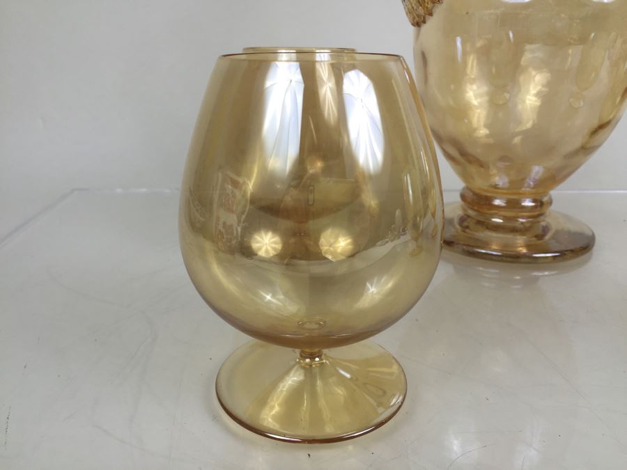 Vintage Iridescent Decanter With 4 Stemware Glasses [Photo 3]