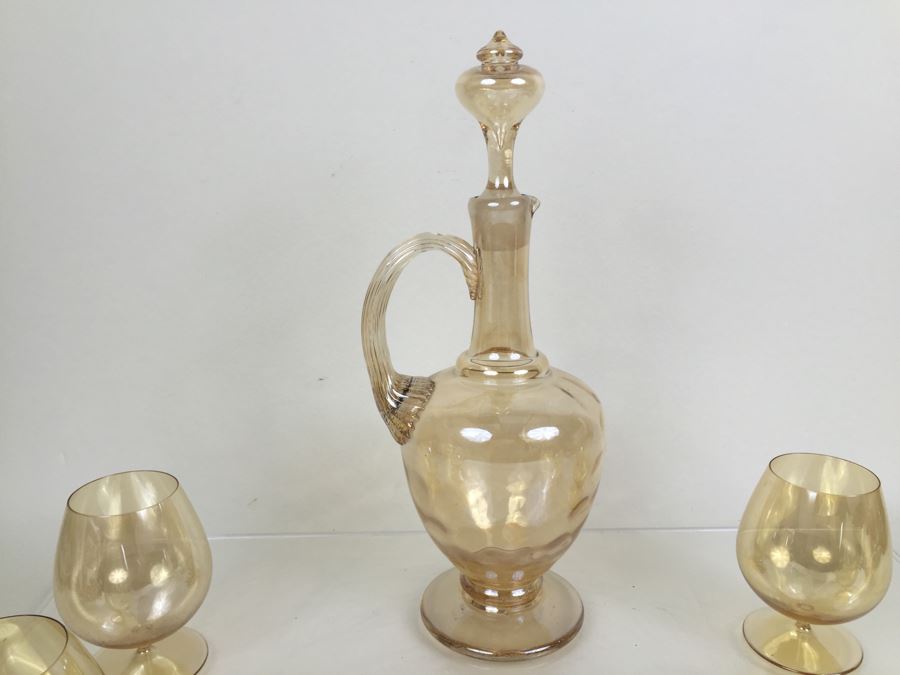 Vintage Iridescent Decanter With 4 Stemware Glasses [Photo 2]