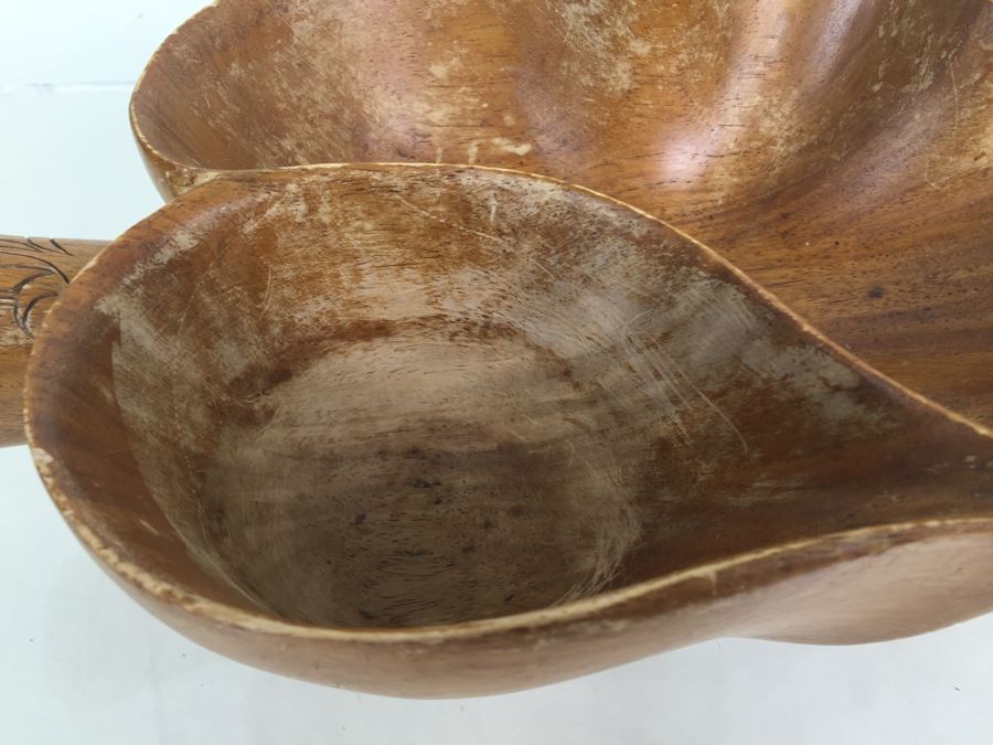 Mid-Century Large Monkey Pod Wood Bowl Hawaii Leaf Shape Carved Server [Photo 6]