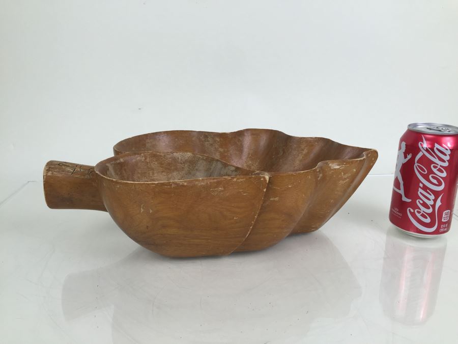 Mid-Century Large Monkey Pod Wood Bowl Hawaii Leaf Shape Carved Server [Photo 4]