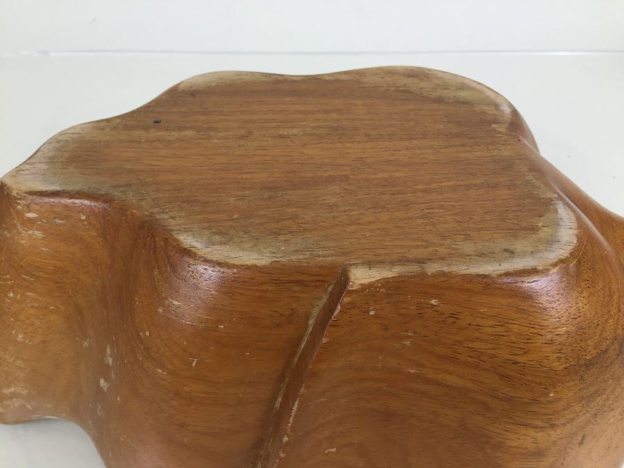Mid-Century Large Monkey Pod Wood Bowl Hawaii Leaf Shape Carved Server [Photo 13]