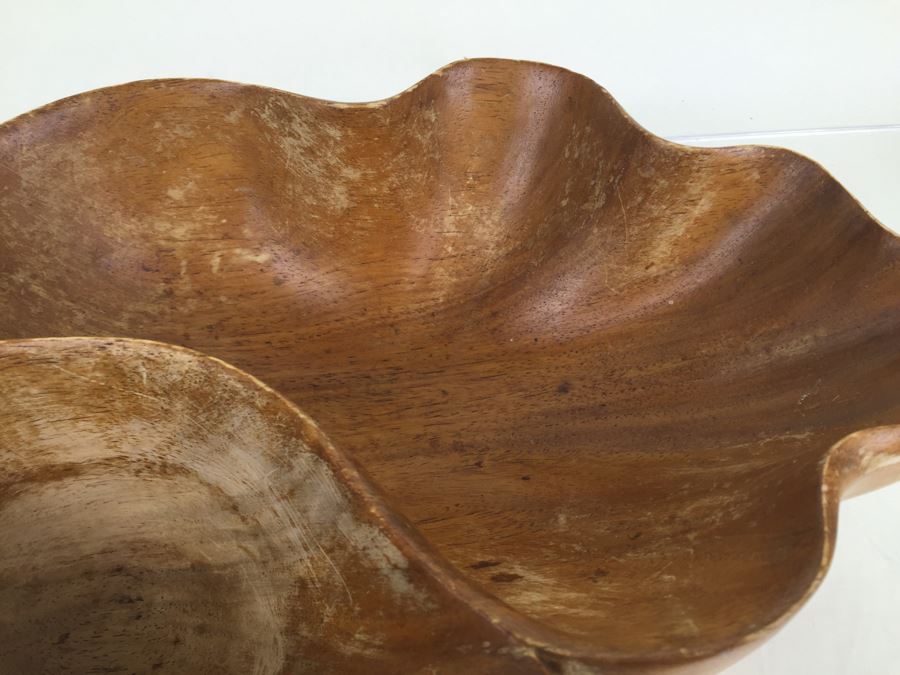 Mid-Century Large Monkey Pod Wood Bowl Hawaii Leaf Shape Carved Server [Photo 7]