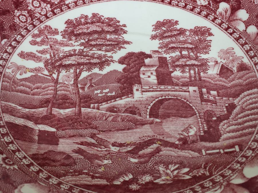 (13) Spode's Tower Copeland England Red Transferware Cups And Saucers Single Handle [Photo 14]