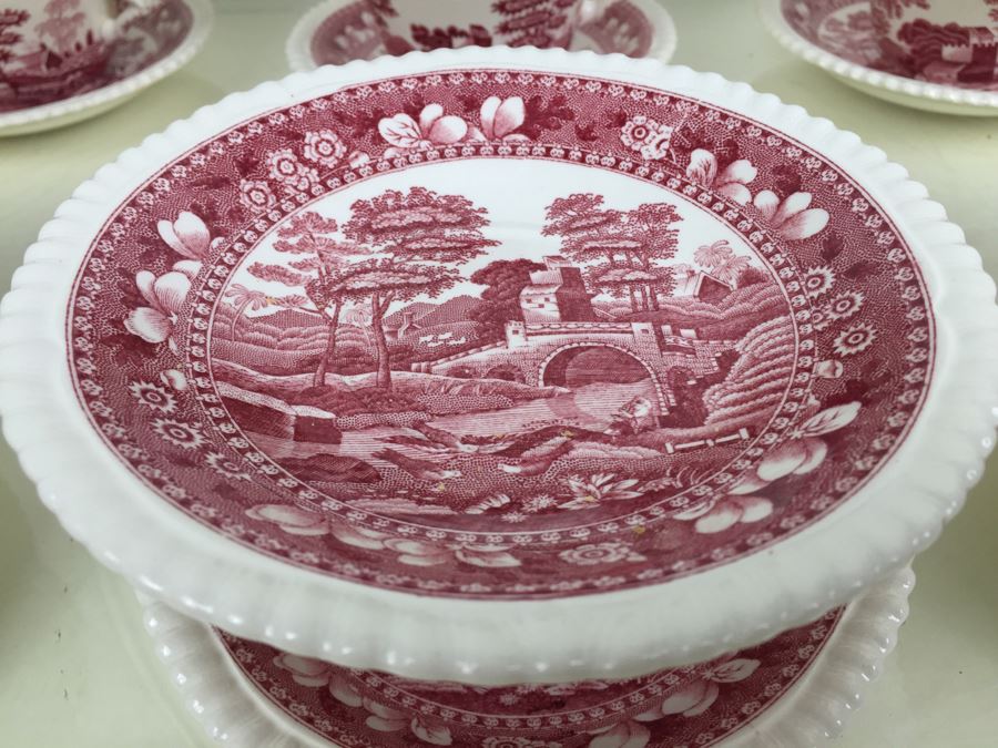 (13) Spode's Tower Copeland England Red Transferware Cups And Saucers Single Handle [Photo 13]
