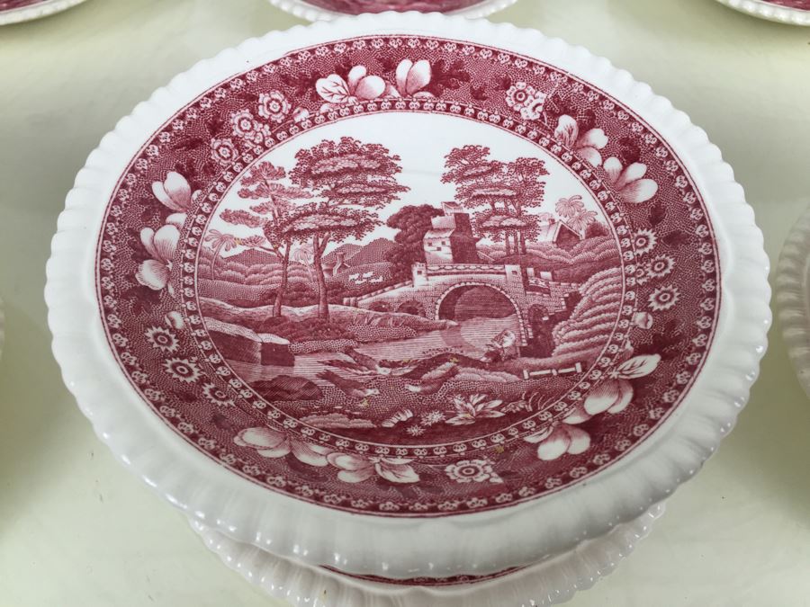 (13) Spode's Tower Copeland England Red Transferware Cups And Saucers Single Handle [Photo 12]