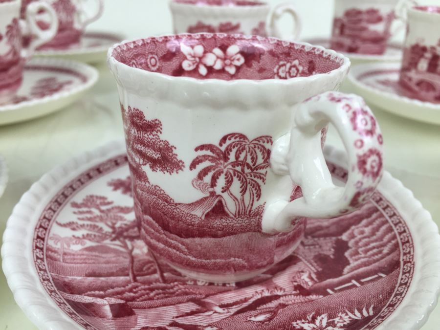 (10) Spode's Tower Copeland England Red Transferware DEMITASSE Cups And Saucers [Photo 9]