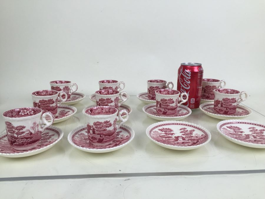 (10) Spode's Tower Copeland England Red Transferware DEMITASSE Cups And Saucers [Photo 4]