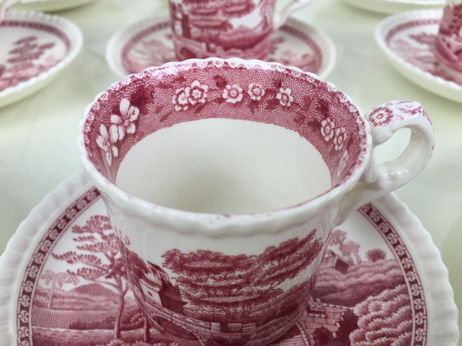 (10) Spode's Tower Copeland England Red Transferware DEMITASSE Cups And Saucers [Photo 5]