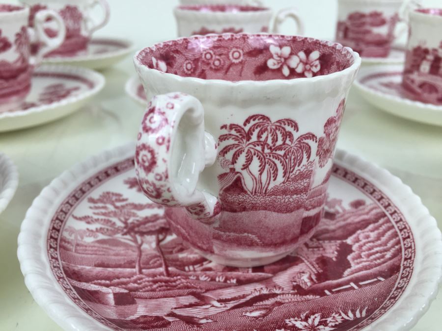 (10) Spode's Tower Copeland England Red Transferware DEMITASSE Cups And Saucers [Photo 8]
