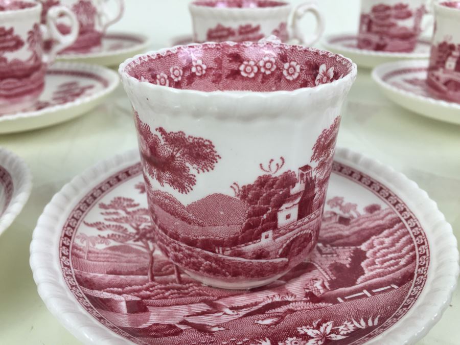 (10) Spode's Tower Copeland England Red Transferware DEMITASSE Cups And Saucers [Photo 6]