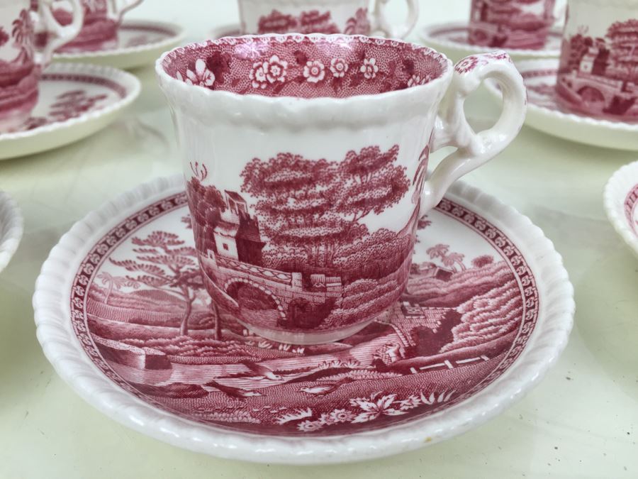 (10) Spode's Tower Copeland England Red Transferware DEMITASSE Cups And Saucers [Photo 2]