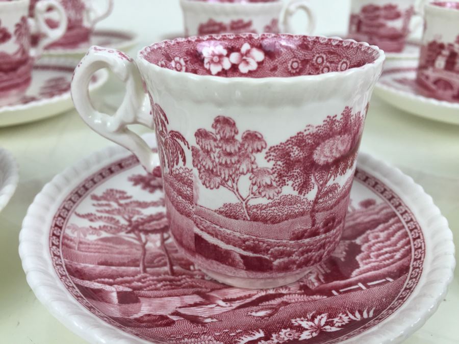 (10) Spode's Tower Copeland England Red Transferware DEMITASSE Cups And Saucers [Photo 7]