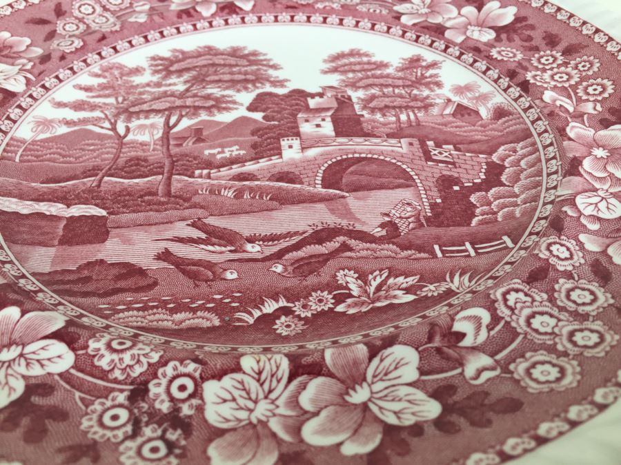 (14) Spode's Tower Copeland England Red Transferware Dinner Plates [Photo 5]