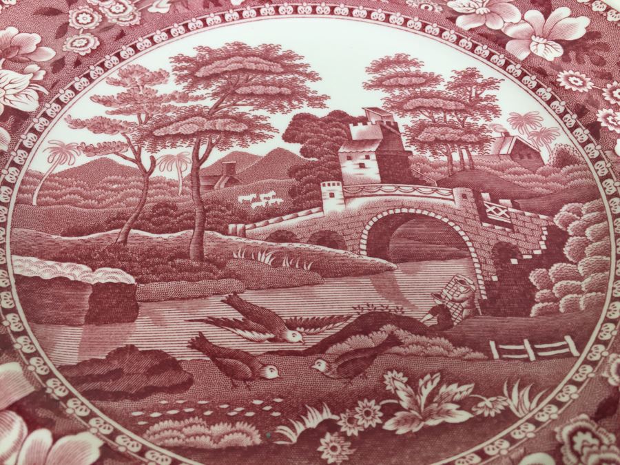 (14) Spode's Tower Copeland England Red Transferware Dinner Plates [Photo 2]