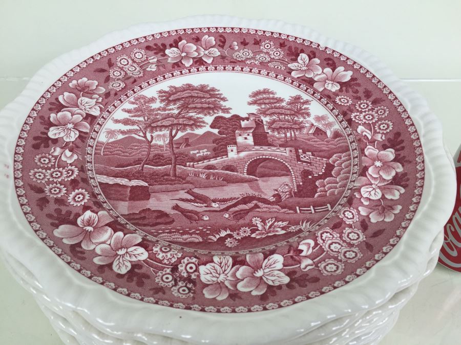 (14) Spode's Tower Copeland England Red Transferware Dinner Plates [Photo 4]
