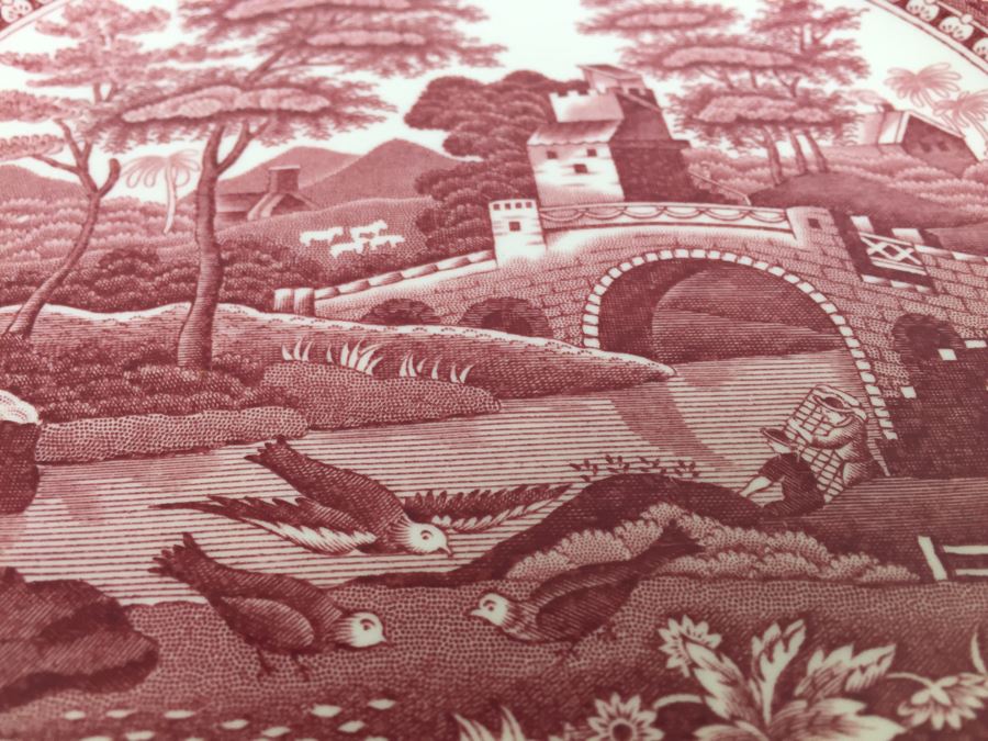 (14) Spode's Tower Copeland England Red Transferware Dinner Plates [Photo 6]