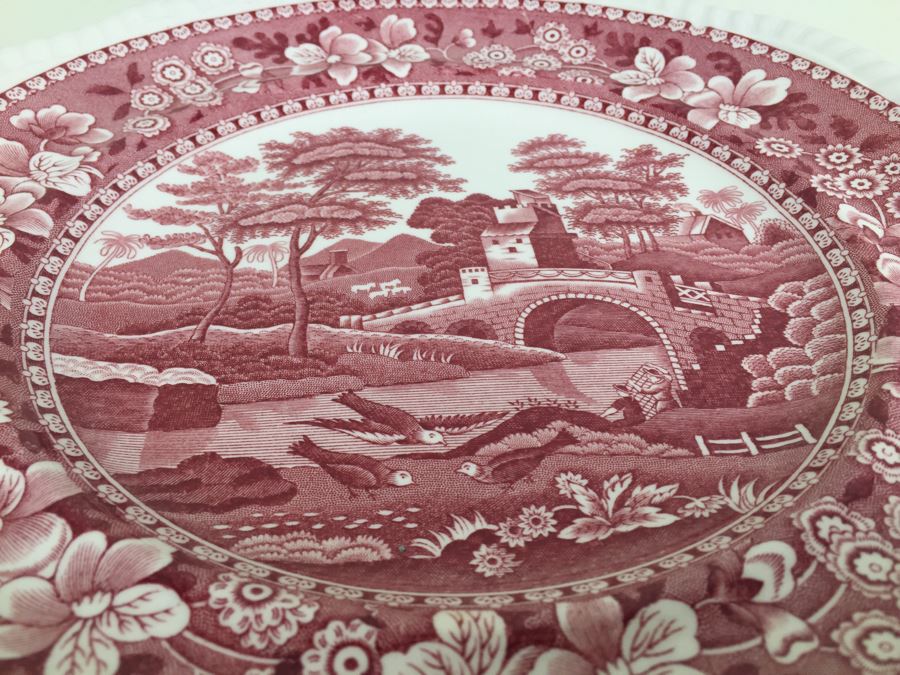 (14) Spode's Tower Copeland England Red Transferware Dinner Plates [Photo 7]