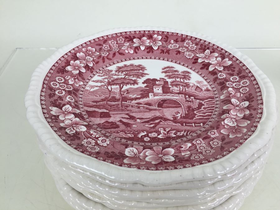 (12) Spode's Tower Copeland England Red Transferware Plates [Photo 4]