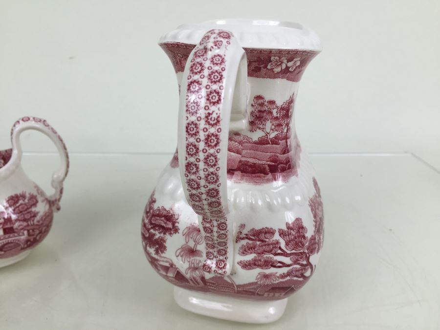 Spode's Tower Copeland England Red Transferware Coffee Pot And Creamer Bowl [Photo 13]