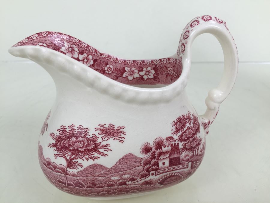 Spode's Tower Copeland England Red Transferware Coffee Pot And Creamer Bowl [Photo 16]
