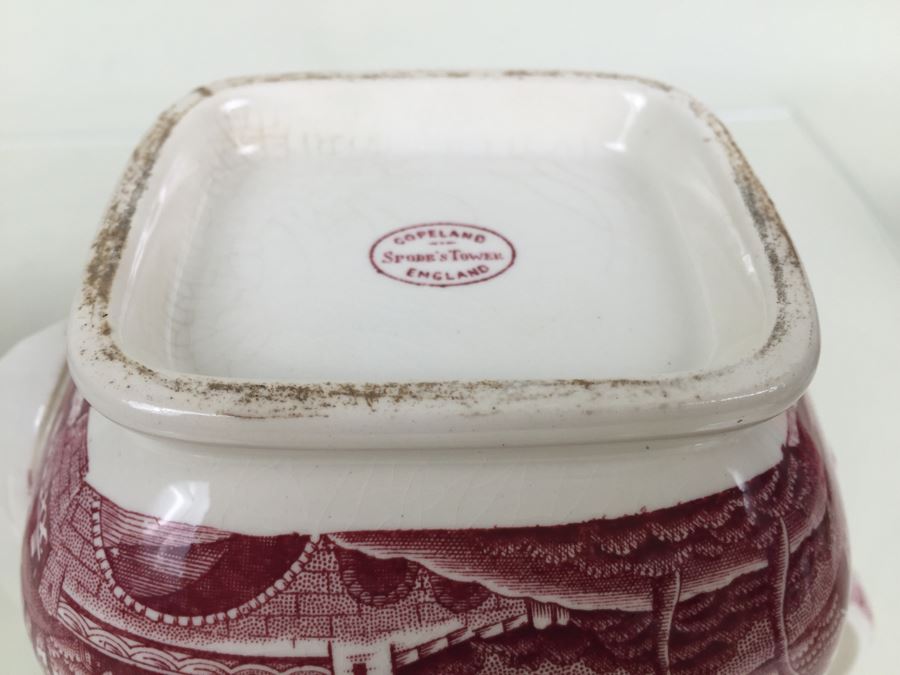 Spode's Tower Copeland England Red Transferware Coffee Pot And Creamer Bowl [Photo 14]