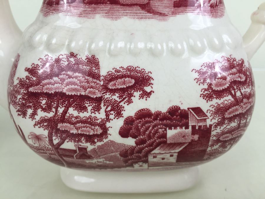 Spode's Tower Copeland England Red Transferware Coffee Pot And Creamer Bowl [Photo 7]