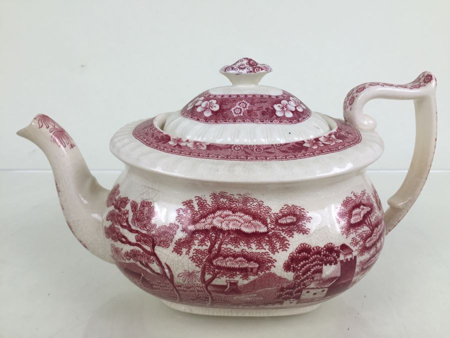 Spode's Tower Copeland England Red Transferware Tea Pot [Photo 4]