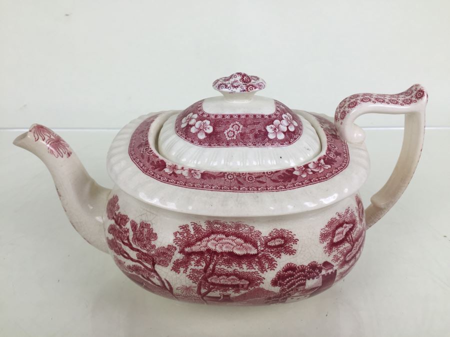 Spode's Tower Copeland England Red Transferware Tea Pot [Photo 2]