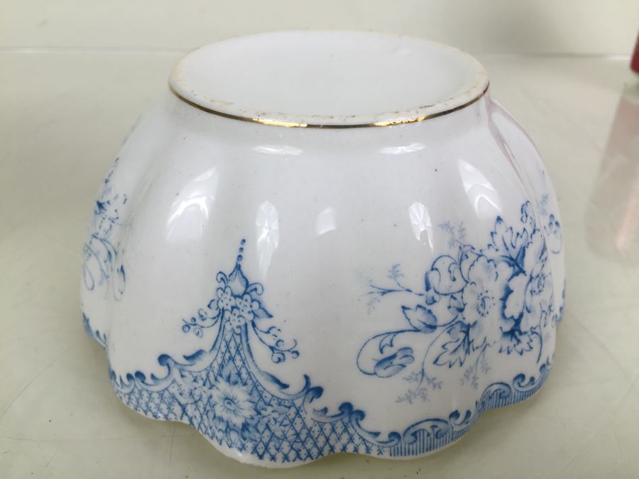 Elegant Set Of Gold Rimmed Blue And White Cups And Saucers With Plates And Bowl [Photo 26]