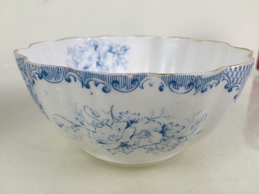 Elegant Set Of Gold Rimmed Blue And White Cups And Saucers With Plates And Bowl [Photo 24]