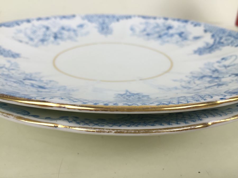 Elegant Set Of Gold Rimmed Blue And White Cups And Saucers With Plates And Bowl [Photo 21]