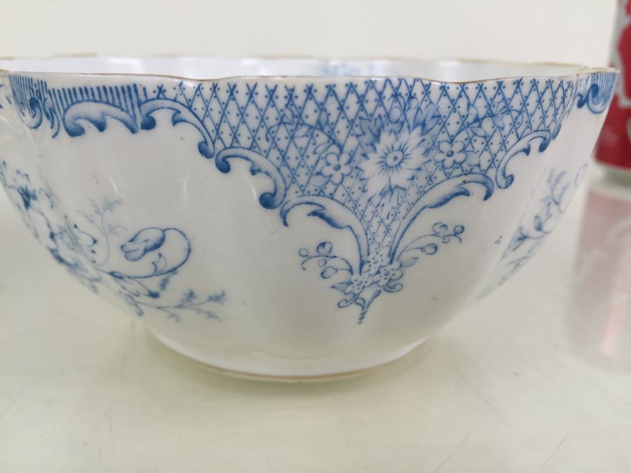 Elegant Set Of Gold Rimmed Blue And White Cups And Saucers With Plates And Bowl [Photo 23]