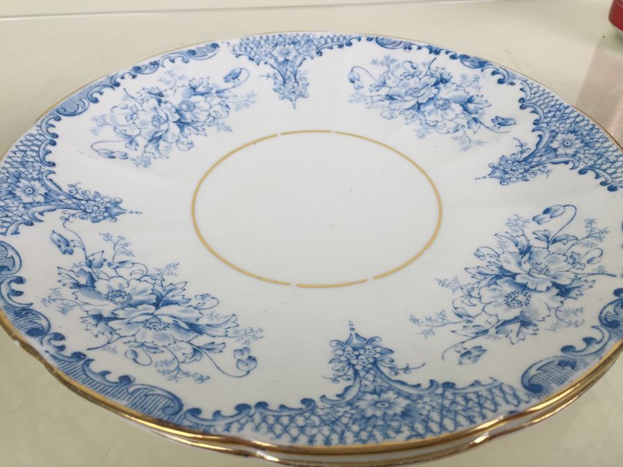 Elegant Set Of Gold Rimmed Blue And White Cups And Saucers With Plates And Bowl [Photo 18]