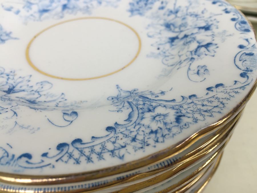 Elegant Set Of Gold Rimmed Blue And White Cups And Saucers With Plates And Bowl [Photo 16]