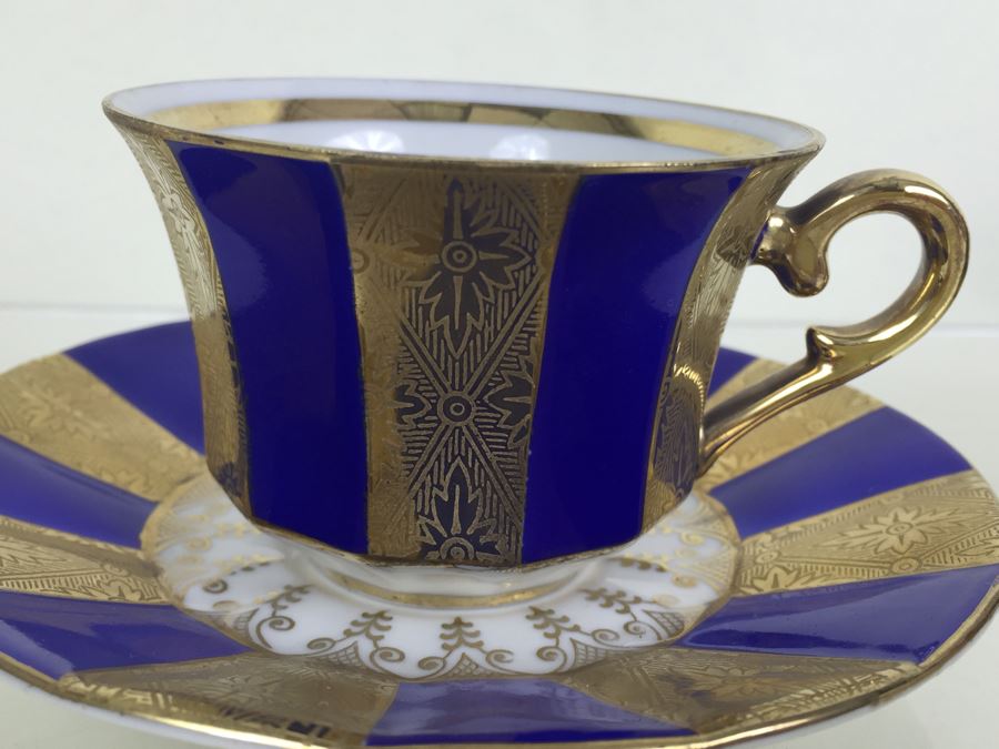 Set Of 5 Cups And Saucers With Woven Reticulated Plates [Photo 17]