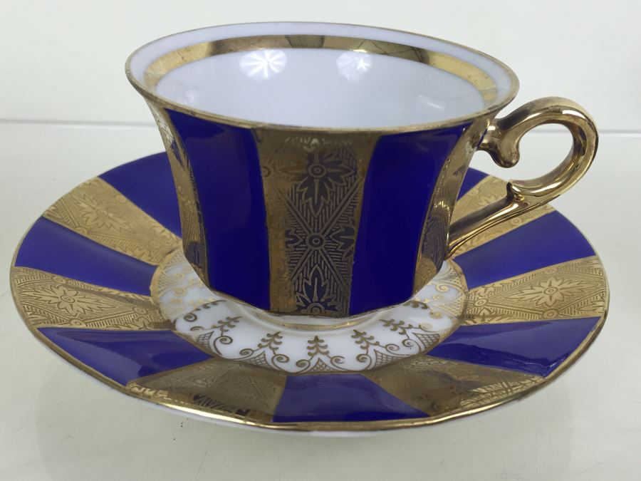 Set Of 5 Cups And Saucers With Woven Reticulated Plates [Photo 16]