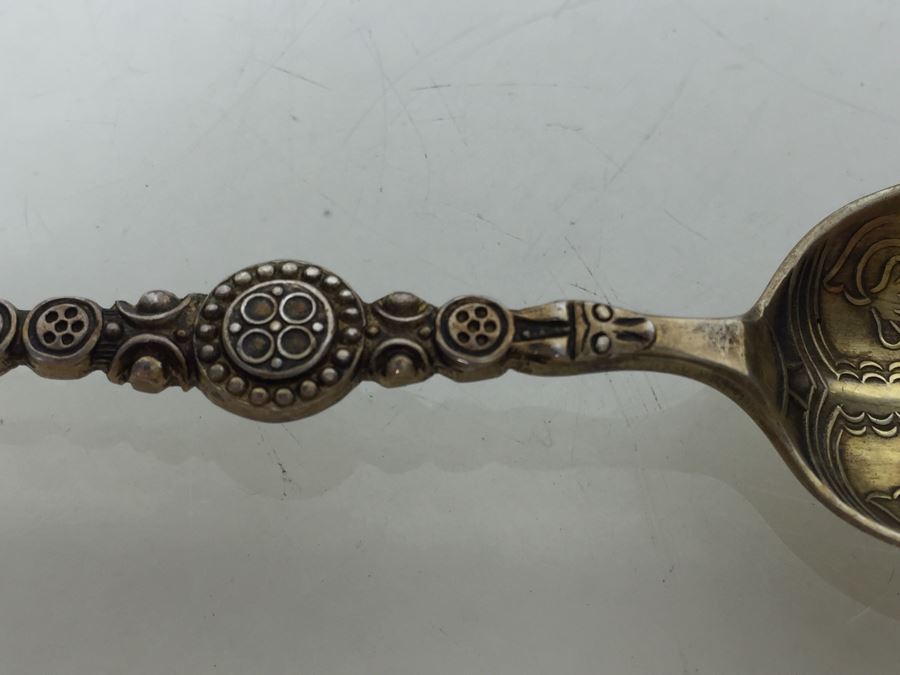 Birmingham England Barker Brothers Ltd. Sterling Silver Spoon Set With Original Case And Figural Sterling Napkin Ring 79g $41 Melt Value [Photo 6]