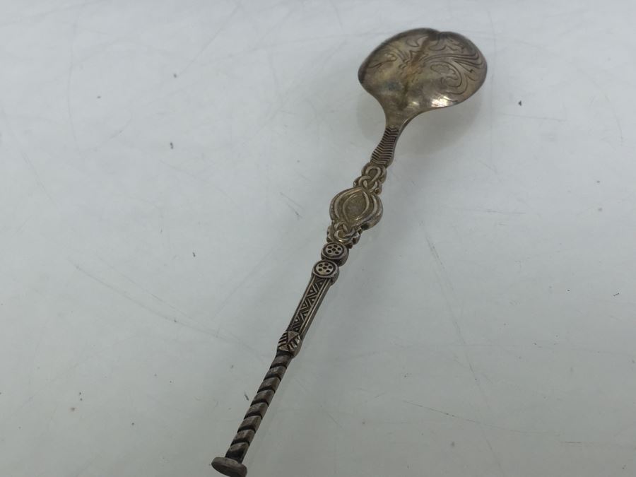 Birmingham England Barker Brothers Ltd. Sterling Silver Spoon Set With Original Case And Figural Sterling Napkin Ring 79g $41 Melt Value [Photo 11]