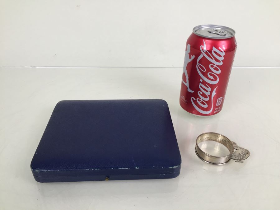Birmingham England Barker Brothers Ltd. Sterling Silver Spoon Set With Original Case And Figural Sterling Napkin Ring 79g $41 Melt Value [Photo 3]