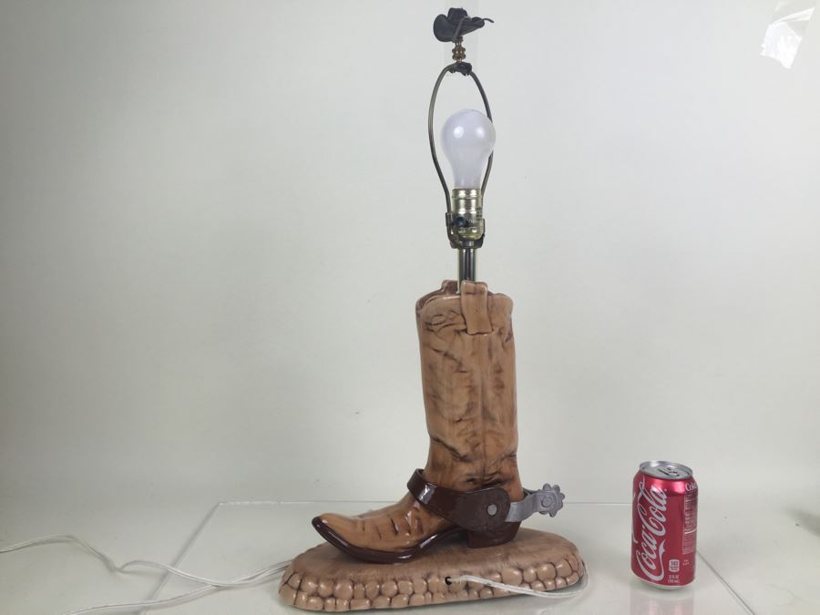 Painted Ceramic Western Cowboy Boot Lamp With Cowboy Hat Finial [Photo 8]