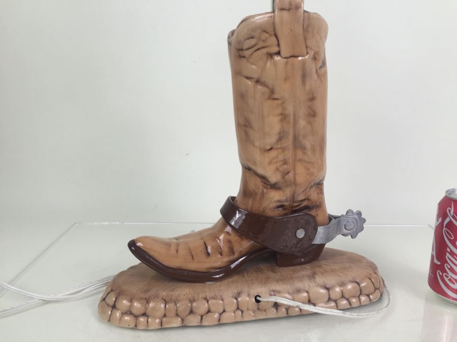 Painted Ceramic Western Cowboy Boot Lamp With Cowboy Hat Finial [Photo 9]