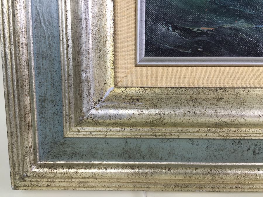 Original Oil Painting Of Large Sailing Ship On Rough Seas Signed By Artist Hayden [Photo 12]